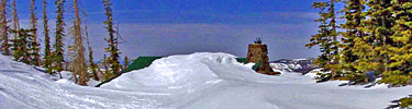 Cedar Breaks Visitor Center covered in snow.