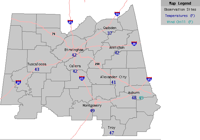 Graphical Nowcast image for Central Alabama.