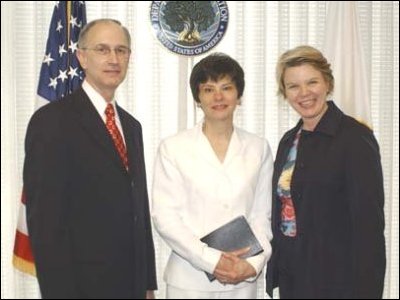 Ray Simon, his wife (Phyllis), and Secretary Spellings at the ceremony where Simon was sworn in as Deputy Secretary of Education.