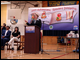 Secretary Spellings speaks at the announcement of the 2007 Adolescent Readers Initiative at Webb Middle School in Austin, Texas.