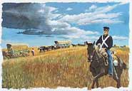 Dragoon Soldier escorting Oregon pioneers. Image by Hugh Brown