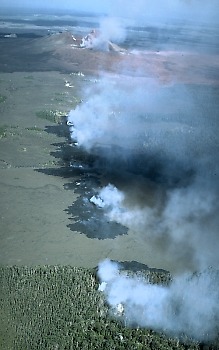 Aerial view of new fissure in Napau Crater uprift of Pu`u `Ō `ō, Kīlauea Volcano, Hawai`i