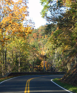 A bend lies ahead on Skyline Drive in the early fall.
