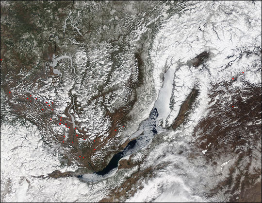 Fires Near Lake Baikal, Russia Image. Caption explains image.