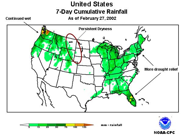 U.S. Cumulative Precipitation for the 7 days ending Feb. 27, 2002