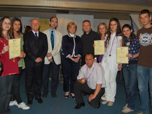 Junior Achievement students and USAID Deputy Mission Director Marilynn Schmidt (center), at a regional competition at Kopaonik Mountain.