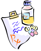(Cartoon of various drugs and a perscription sheet)