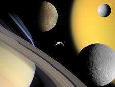 collage showing Saturn and some of its moons