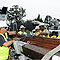 A utility crew begins work to restore power to Louisiana. Help has been coming from other states. This crew is from Little Rock, Arkansas. There were an estimated 800,000 homes without power. Barry Bahler/FEMA