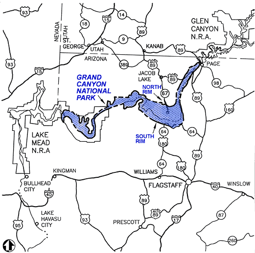 Grand Canyon National Park and Vicinity Map.
