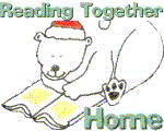 A polar bear wearing a Santa cap and reading a book