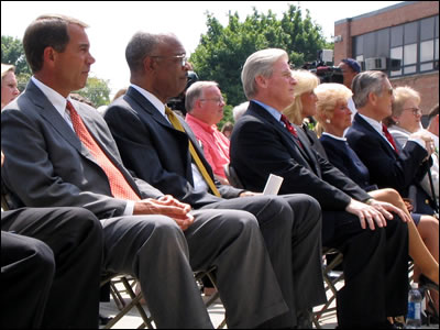 Secretary Paige, U.S. Representative John Boehner, R-Ohio, and others listen during the ceremony celebrating Hamilton High School's role in the signing of the No Child Left Behind Act.