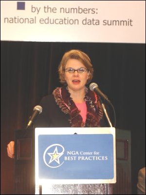 Secretary Spellings speaks at By The Numbers: A National Data Summit in Orlando, Florida.  The National Governors Association, the U.S. Department of Education, and the Florida Department of Education hosted the summit to develop a shared vision for effective, comprehensive K-16 data systems. Teams from 31 states participated in the two-day summit.