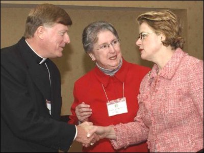 Secretary Spellings meets with Sr. Glenn Anne McPhee and The Most Reverend Robert J. McManus at the Congressional Advocacy Days conference of the U.S. Conference of Catholic Bishops.