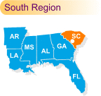 Regional map with South Carolina highlighted