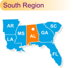 Regional map with Alabama highlighted
