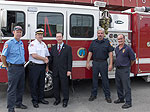 Congressman Lynch meets with members of the Easton Fire Department in front of their new Rescue/Pumper firefighting vehicle.  Lynch helped Easton to secure a $225,000 federal Fire Grant from the Department of Homeland Security for the purchase of the new fire truck
