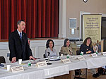 Congressman Lynch responds to a question from a Braintree senior citizen about the Open Enrollment Period for Medicare’s prescription drug program.  Lynch hosted a series of forums around the Ninth District on the issue, to help seniors better understand the program.  Joining Congressman Lynch are Kurt Czarnowski and Kathy Fantuccio from the Social Security Administration, and Rebecca Bushey and Peggy McDonough from the SHINE Program
