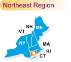 Regional map with Connecticut highlighted