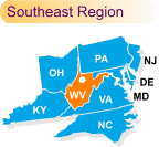 Regional map with West Virginia highlighted