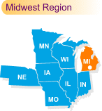 Regional map with Michigan highlighted
