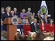 Secretary Spellings speaks at a ceremony in Washington, D.C., in front of the ED building renamed to honor Lyndon B. Johnson.