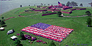 An aerial view of the students forming the Living American Flag.