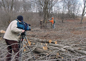 Filming   woodcock habitat improvement at Wallkill River National Wildlife Refuge.  Credit: Kevin S. Holcomb/USFWS