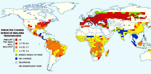 World Map: Projected Risk of Malaria Transmission