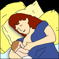 Side-Lying (Allows mother to rest or sleep while baby nurses. Good for mothers who had a Cesarean section. Puts no pressure on the incision.)