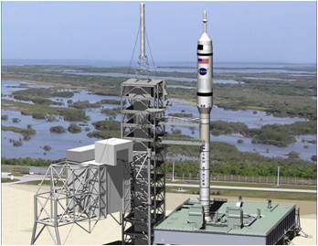 Ares 1-X at NASA Kennedy Space Center's Launch Pad 39B.