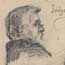 detail of courtroom drawing of Judge Parker