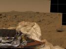 Martian terrain, unfurled rover ramps & deflated airbags