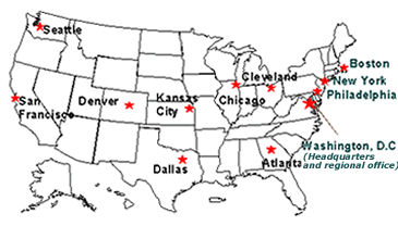 Image map of Headquarters and 12 enforcement offices around the nation.