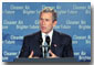 President George W. Bush speaks during a visit to the National Oceanic and Atmospheric Administration Feb. 14. "America and the world share this common goal: we must foster economic growth in ways that protect our environment," said the President as he announced new initiatives to foster economic growth while protecting the environment. White House photo by Paul Morse.