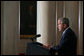 President George W. Bush delivers a statement on Iraq Thursday, April 10, 2008, from Cross Hall in the White House. Said the President, "All our efforts are aimed at a clear goal: A free Iraq that can protect its people, support itself economically, and take charge of its own political affairs." White House photo by Joyce N. Boghosian