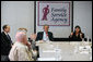 President George W. Bush participates in a roundtable discussion on Housing Counseling, Tuesday, July 1, 2008, as Secretary of Housing and Urban Development Steve Preston looks on at Family Service Agency Inc. in North Little Rock, Arkansas. White House photo by Joyce N. Boghosian