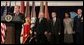 Standing with President Bush as he delivers a statement Thursday, Sept. 22, 2005, at the Pentagon on the War on Terror are: Vice President Dick Cheney; Secretary of Defense Donald Rumsfeld; Secretary of State Condoleezza Rice and General Richard Myers, Chairman of the Joint Chiefs of Staff.  White House photo by Shealah Craighead