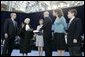 President George W. Bush watches as U.S. Supreme Court Justice Sandra Day O’Connor swears in Michael Chertoff as Secretary of Homeland Security during a ceremony Thursday, Mar. 3, 2005, at the Ronald Reagan Building and International Trade Center in Washington, D.C. On stage with Mr. Chertoff is his wife Meryl, center, and their two children Philip and Emily.  White House photo by Paul Morse