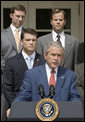 President George W. Bush delivers a statement on the Global War on Terror in the Rose Garden Friday, July 20, 2007. "It is time to rise above partisanship, stand behind our troops in the field, and give them everything they need to succeed," announced the President. White House photo by Joyce N. Boghosian