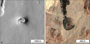 Ash cones on Mars and Earth