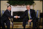 President George W. Bush welcomes King Abdullah II to the Oval Office Tuesday, March 4, 2008. President Bush told the King of Jordan, "I value your friendship and I value your leadership. And I appreciate you coming back. America has got no stronger friend in the Middle East than Jordan."  White House photo by Eric Draper