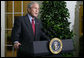 President George W. Bush delivers a statement Friday, Sept. 26, 2008, outside the Oval Office of the White House regarding the negotiations to finalize legislation on the financial rescue package. Said the President, "There are disagreements over aspects of the rescue plan, but there is no disagreement that something substantial must be done. The legislative process is sometimes not very pretty, but we are going to get a package passed. We will rise to the occasion. Republicans and Democrats will come together and pass a substantial rescue plan."  White House photo by Chris Greenberg