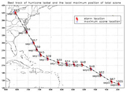 This image shows the locations of both Hurricane Isabel