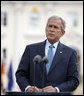 President George W. Bush delivers remarks during joint press availability with Germany's Chancellor Angela Merkel Wednesday, June 11, 2008, at Schloss Meseberg in Meseberg, Germany. White House photo by Eric Draper