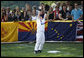 Keegan Henjum the U.S. Central All-Star first baseman, reaches high to the delight of fans Wednesday, July 16, 2008, during an All-Star Tee Ball doubleheader on the South Lawn of the White House. White House photo by Eric Draper