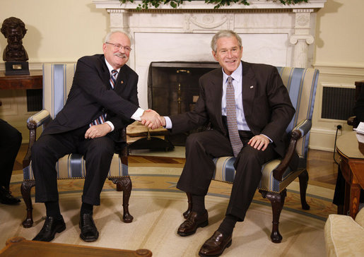 President George W. Bush meets with Slovak Republic President Ivan Gasparovic in the Oval Office Thursday, Oct. 9, 2008, at the White House. White House photo by Eric Draper