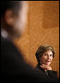 Mrs. Laura Bush participates in a drop-by meeting on food security Tuesday, Sept. 23, 2008, in New York. White House photo by Eric Draper