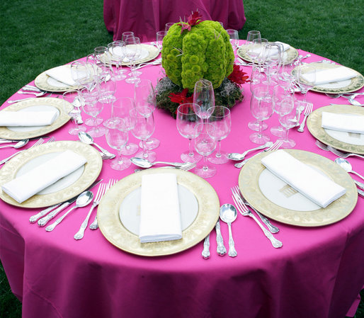 A table is set for the dinner in honor of Cinco de Mayo hosted by President George W. Bush and Mrs. Laura Bush in the Rose Garden Monday, May 5, 2008, at the White House. White House photo by Chris Greenberg