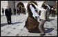 President George W. Bush watches dancers during festivities at the Lipizzaner stallion exhibition Tuesday, June 10, 2008, at Brdo Castle in Kranj, Slovenia. White House photo by Eric Draper